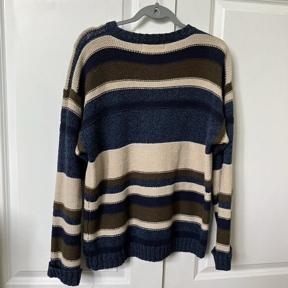 Vintage Eddie Bauer Sweater Mens S Stripe Neutral Knit Grandpa Linen Cotton - Picture 3 of 5
